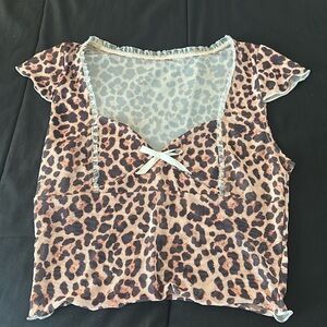 Leopard Print Mesh Crop Top